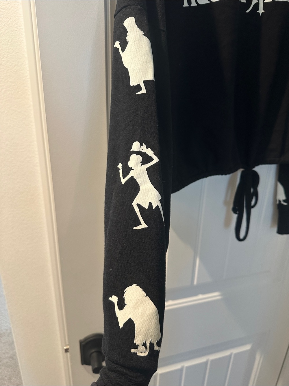 Disney Glow in the Dark Black Haunted Mansion Cropped Pullover with Drawstring - Picture 3 of 5
